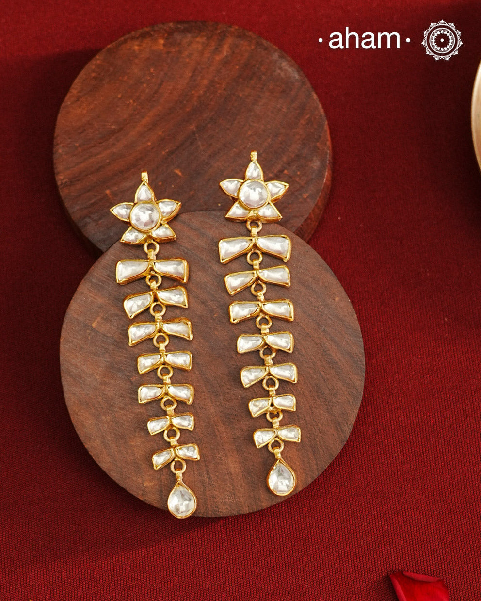Kundan Gold Polish Silver Earrings