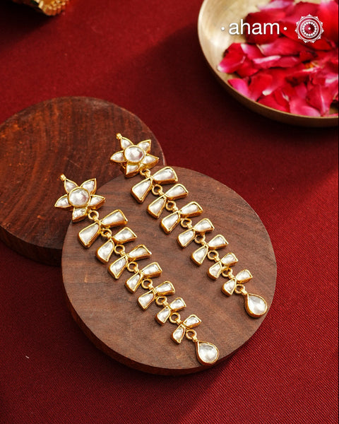 Kundan Gold Polish Silver Earrings