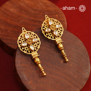 Floral Gold Polish Silver Earrings