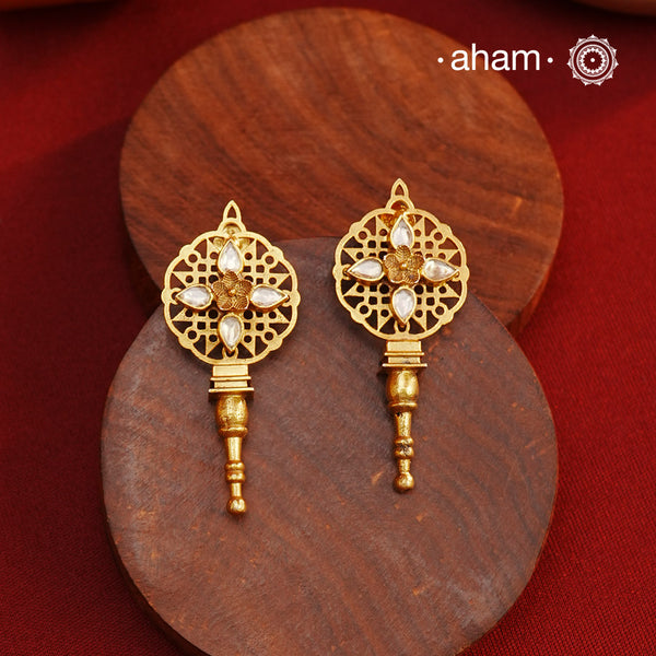 Floral Gold Polish Silver Earrings