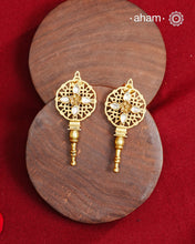 Elegant gold polish floral earrings, handcrafted in 92.5 sterling silver. Lightweight pair perfect for upcoming festive celebrations. 