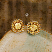 Beautiful gold polish studs, handcrafted in 92.5 sterling silver with fine traditional work. Lightweight earrings perfect for special occasions. 