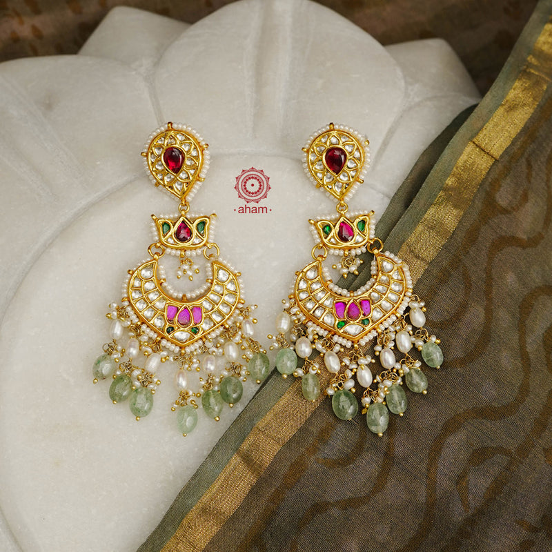 23k Gold and Diamond Chand Bali Earring Pair accentuated with Natural  Hyderabadi Pearls | Gold enamel jewelry, Chandbali earrings, Diamond