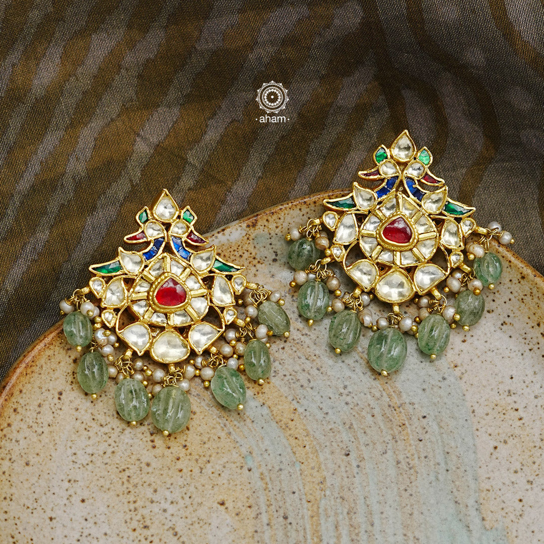 Peacock Kundan Gold Polish Silver Earrings – aham jewellery ...