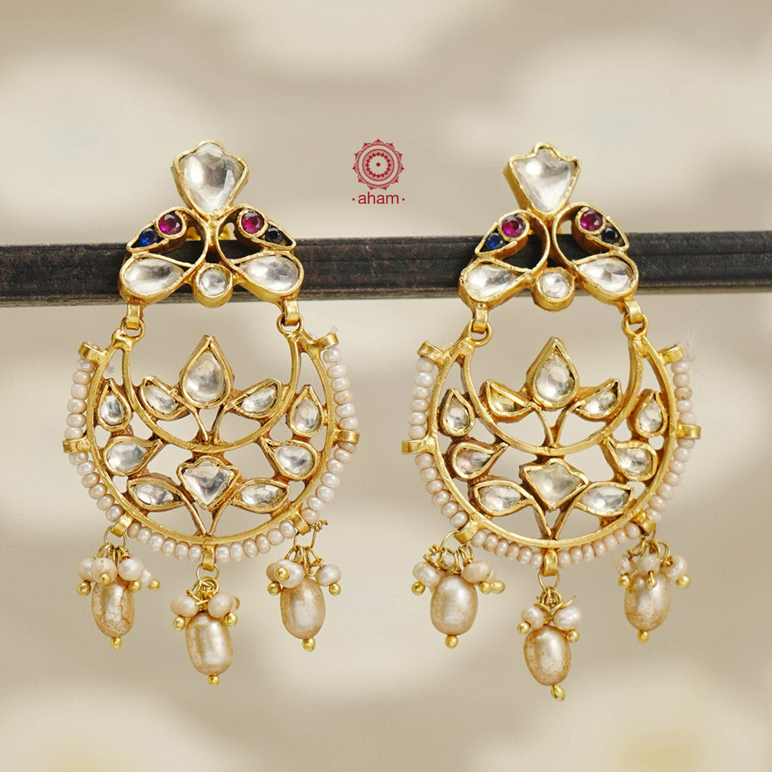 Kundan Chandbali Gold Polish Silver Earrings