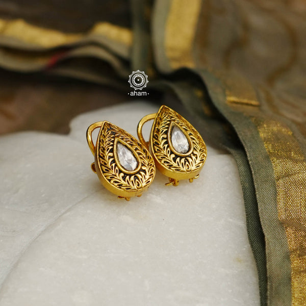 Victorian inspired gold polish silver kundan studs. Perfect for parties and formal functions.
