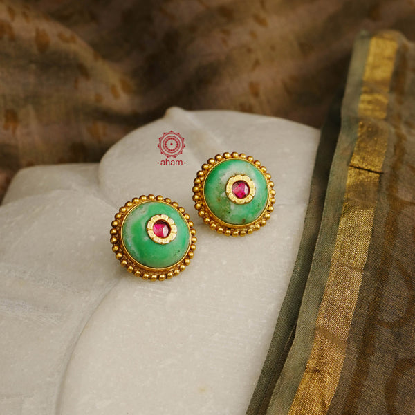 Elegant gold polish Studs handcrafted in 92.5 sterling silver with semi preicous stone setting. Perfect for special occasions and festivities.