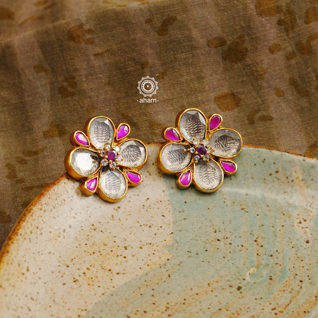 Polki like silver studs crafted in 92.5 sterling silver and dipped in gold polish.  A beautiful versatile piece that can be worn to work as well as for small festivities. 
