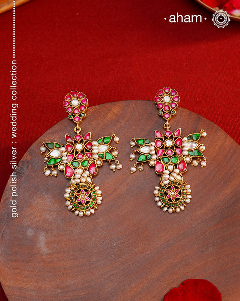 Kundan Gold Polish Silver Earrings