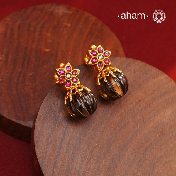 Gold Polish Flower Silver Earrings
