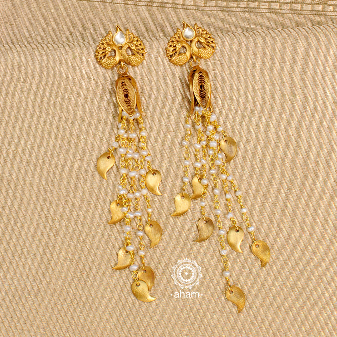 Gold Polish Peacock Silver Earrings