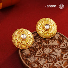 Beautiful gold polish studs, handcrafted in 92.5 sterling silver with floral work. Lightweight earrings perfect for festivities
