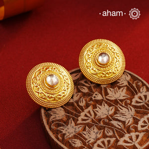 Beautiful gold polish studs, handcrafted in 92.5 sterling silver with floral work. Lightweight earrings perfect for festivities