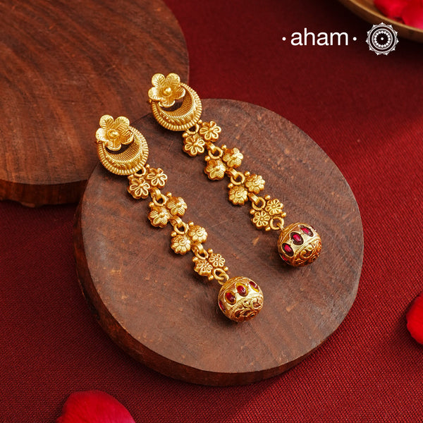 Beautiful half moon kemp drop earrings  Handcrafted using traditional methods in 92.5 sterling silver with gold polish. Pair these with your ethnic outfits this festive season to ace your look.