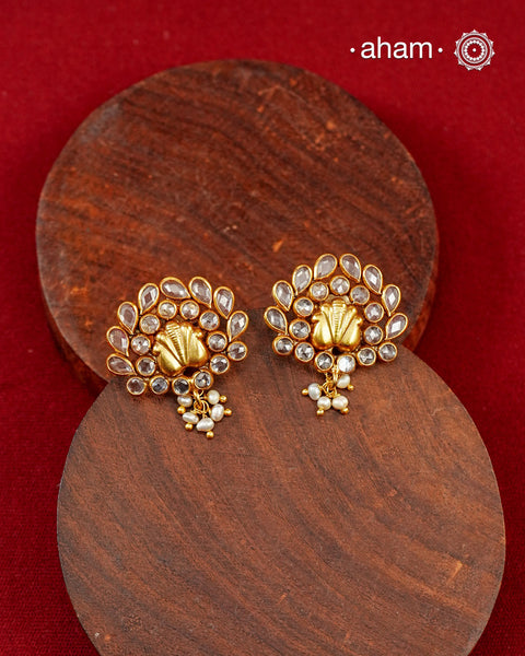 Zircon Gold Polish Silver Earrings