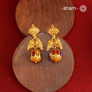 Gold Polish Double Peacock Silver Earrings