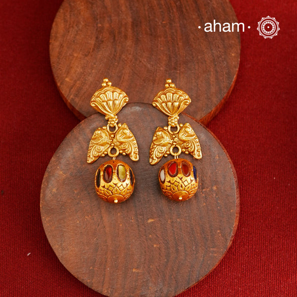 Gold Polish Double Peacock Silver Earrings