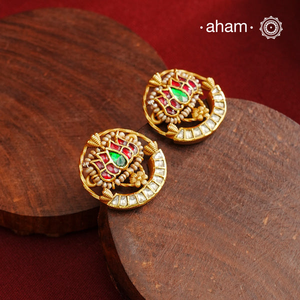 Nath Inspired Lotus Kundan Studs