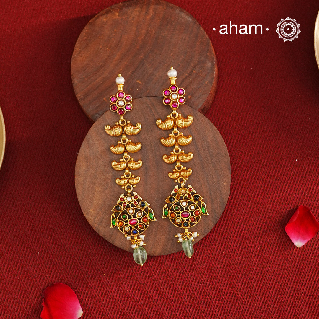 Peacock Ambi Gold Silver Earrings