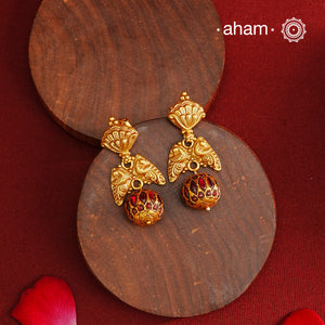 Double Peacock Gold Polish Silver Earrings