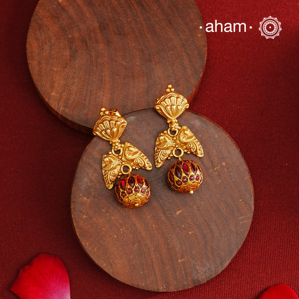 Double Peacock Gold Polish Silver Earrings