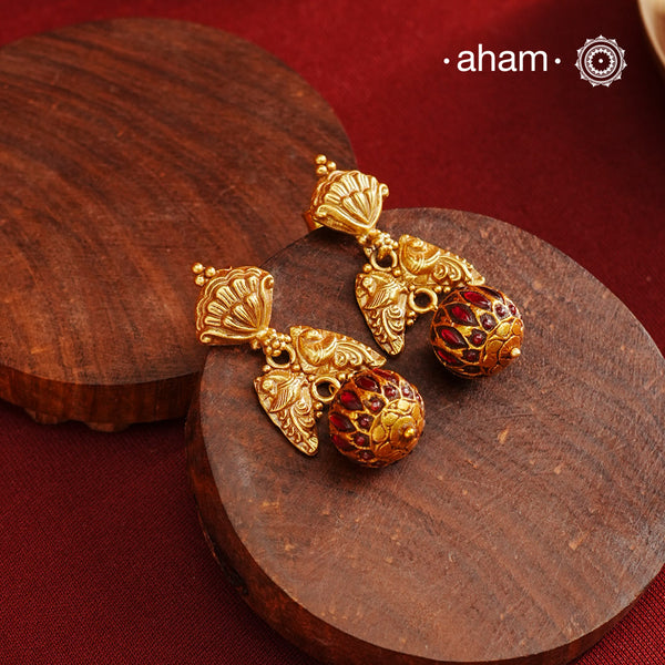 Double Peacock Gold Polish Silver Earrings