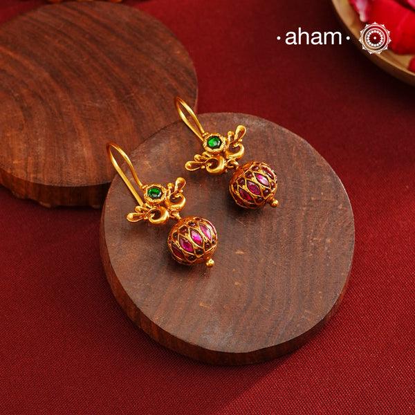 Gold Polish Peacock Silver Earrings