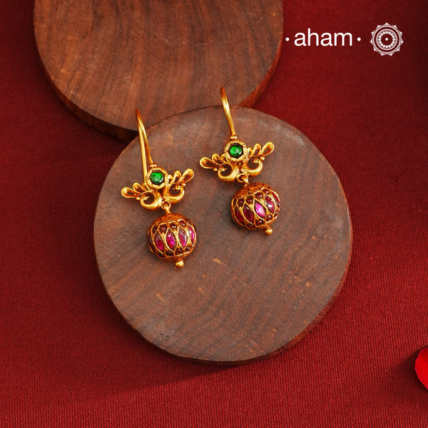Gold Polish Peacock Silver Earrings