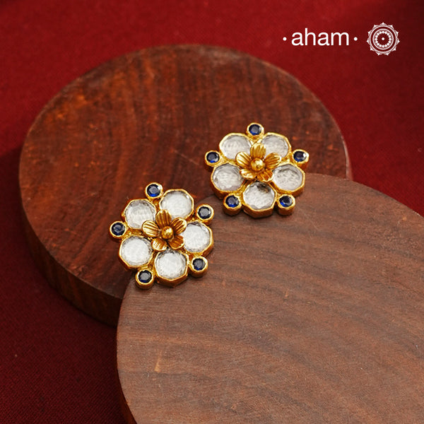 Flower Gold Polish Silver Studs