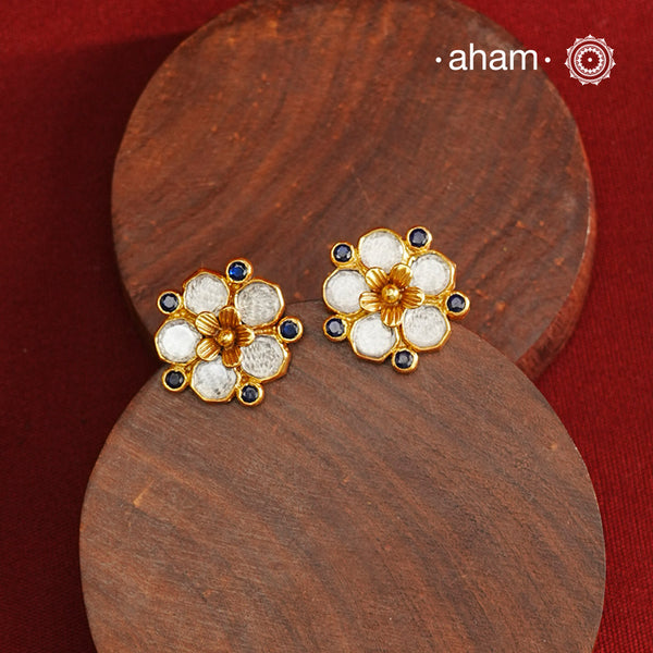 Flower Gold Polish Silver Studs