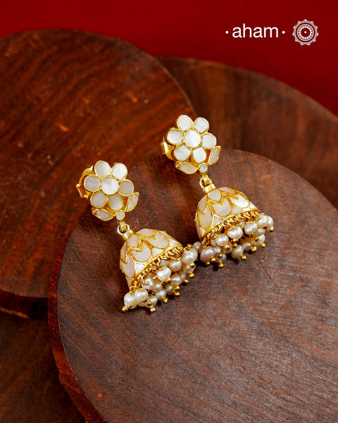 Mother of Pearl Gold Polish Silver Jhumkie