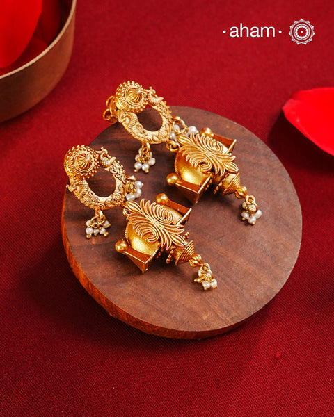 Gold Polish Peacock Silver Earrings