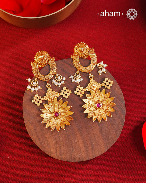 Gold Polish Peacock Silver Earrings