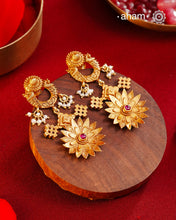 Gold Polish Peacock Silver Earrings