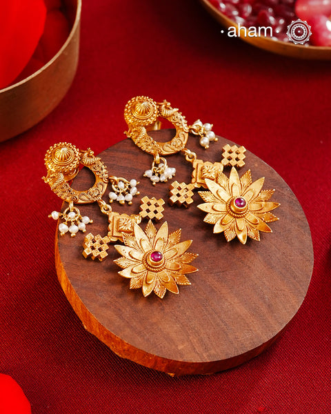 Gold Polish Peacock Silver Earrings