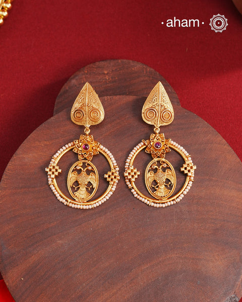 Gandaberunda Gold Polish Silver Earrings