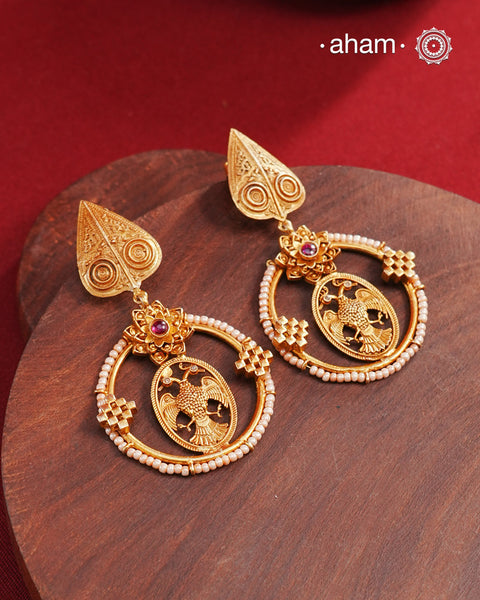 Gandaberunda Gold Polish Silver Earrings