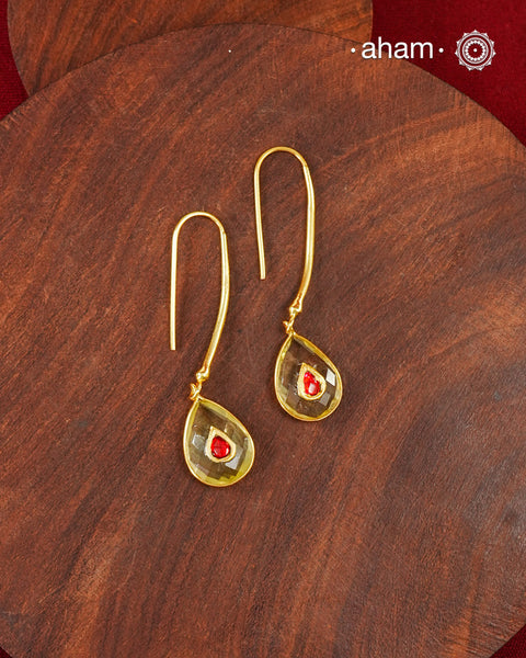 Gold Polish Silver Earrings feature exquisite kundan inlay work, blending traditional craftsmanship with contemporary style. Perfectly suited for Indo-Western ensembles, they add a touch of elegance and sophistication to your look. Crafted with attention to detail making them a versatile accessory for special occasions.