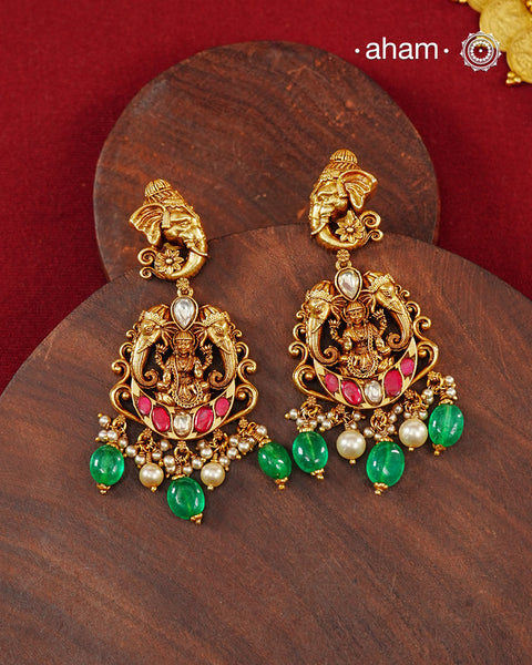 Ganesh Laxmi Gold Polish Silver Earrings