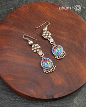 Vintage Peacock Meena Silver Earrings