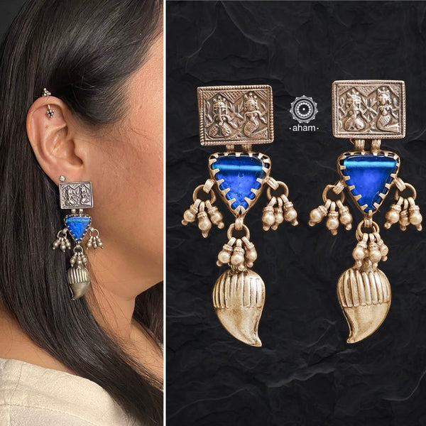 Tribal Paisley Drop Silver Earrings