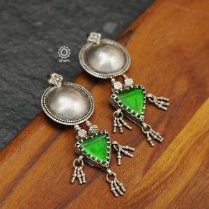 Vintage Tribal Glass Green Silver Earrings