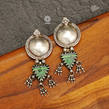 Vintage Tribal Glass Green Silver Earrings