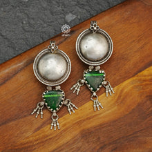 Vintage Tribal Glass Green Silver Earrings
