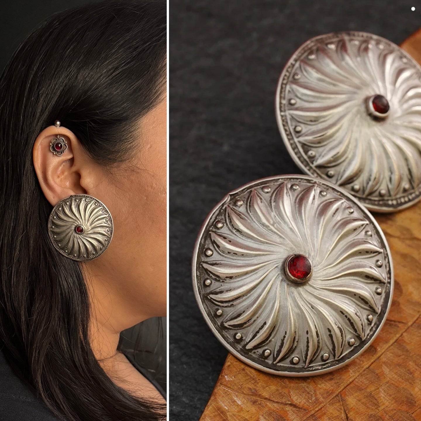 How beautiful are these dome shaped silver studs! Light weight and so easy to wear. Vintage plug earrings that are converted to stud style easy to wear earrings.