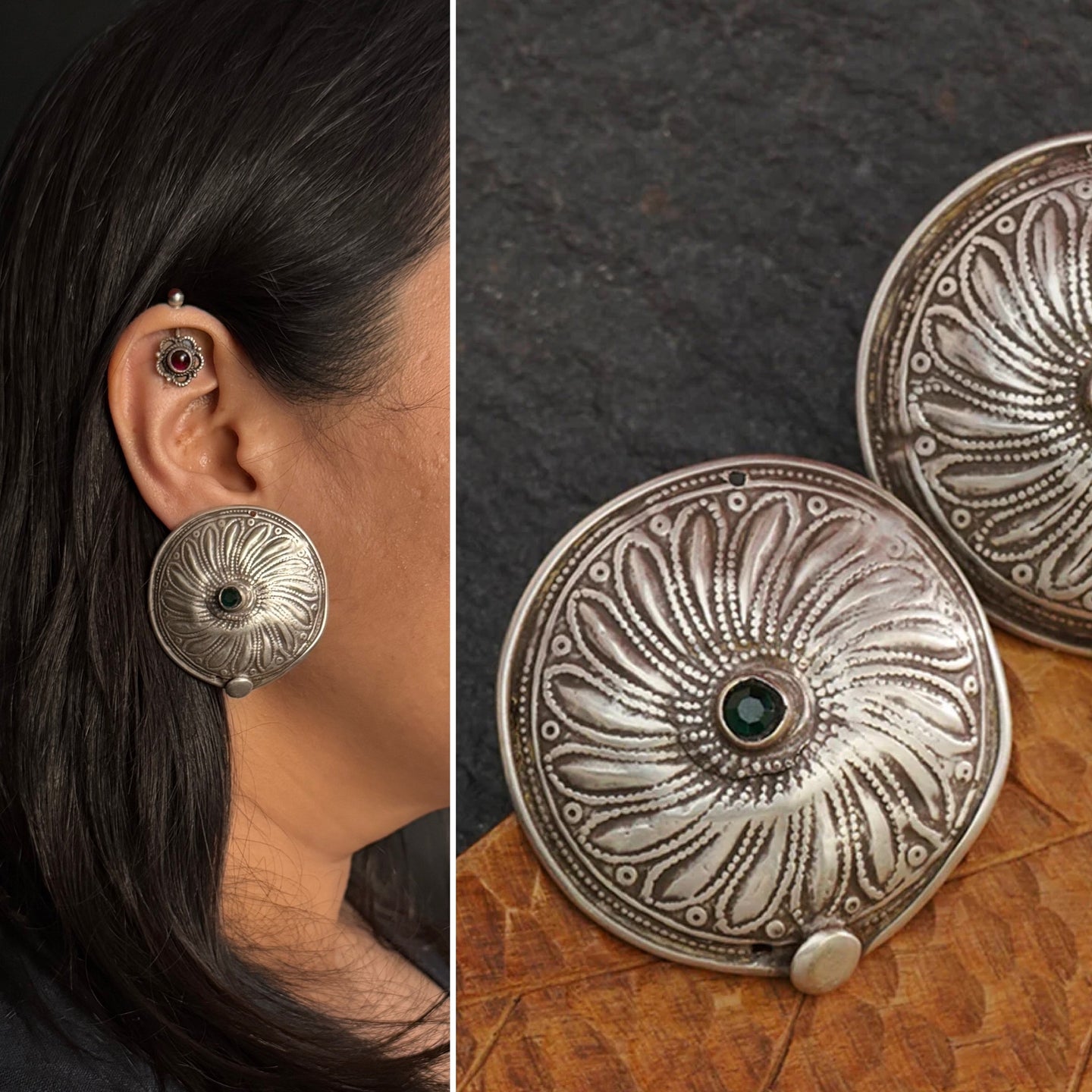 How beautiful are these dome shaped silver studs! Light weight and so easy to wear. Vintage plug earrings that are converted to stud style easy to wear earrings.