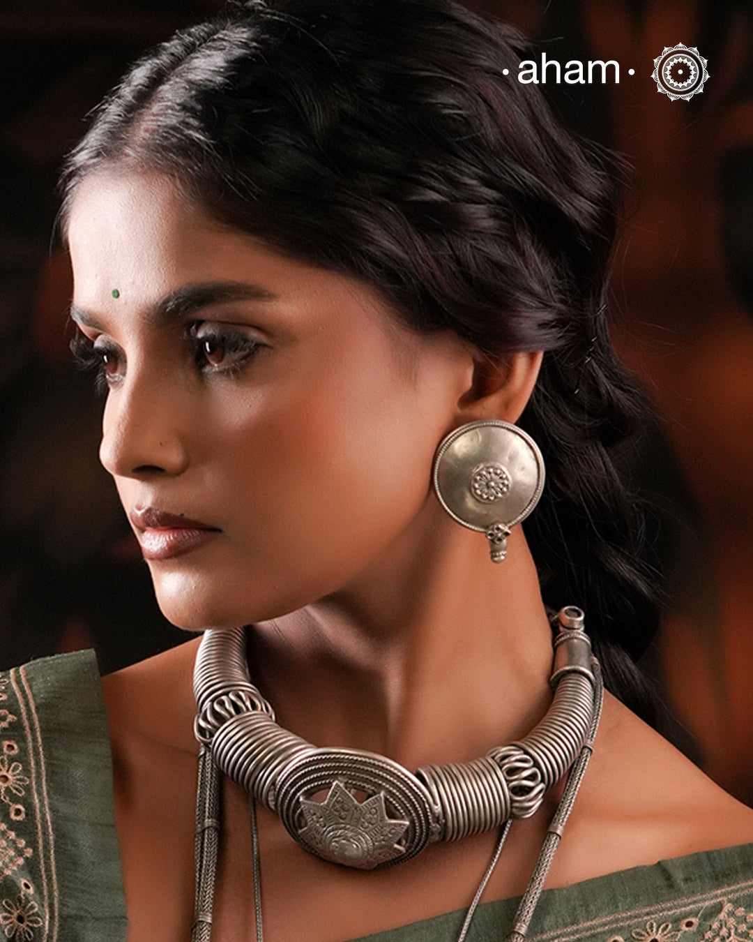 Tribal silver oversized studs.
There is a different charm to old world pieces. So unique, so beautiful, heirloom pieces.Tribal silver earrings that will make a beautiful edition to your collection.Please note since these are made from assorted old pieces, there might be some minor variations between the two pieces.  These pieces were a part of a vintage neckpiece that have been converted into earrings.