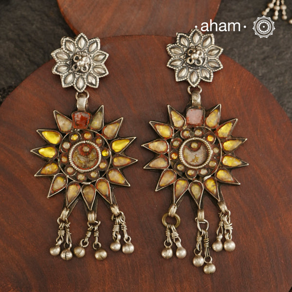 There is a different charm to old world pieces. So unique, so beautiful, heirloom pieces. Tribal silver glass earrings that will make a beautiful edition to your collection. Please note since these are made from assorted old pieces, there might be some minor variations between the two pieces.