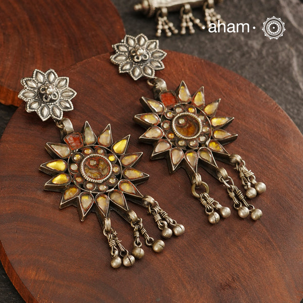 There is a different charm to old world pieces. So unique, so beautiful, heirloom pieces. Tribal silver glass earrings that will make a beautiful edition to your collection. Please note since these are made from assorted old pieces, there might be some minor variations between the two pieces.
