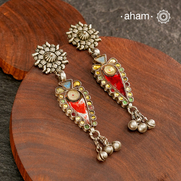 There is a different charm to old world pieces.So unique, so beautiful, heirloom pieces. Tribal silver glass earrings that will make a beautiful edition to your collection. Please note since these are made from assorted old pieces, there might be some minor variations between the two pieces.